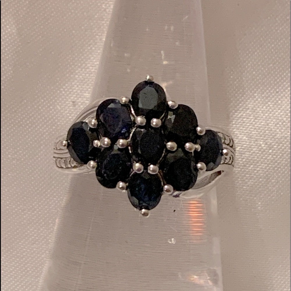 Thai Black Spinel Faceted Gemstone Ring Set In 925 Sterling Silver
